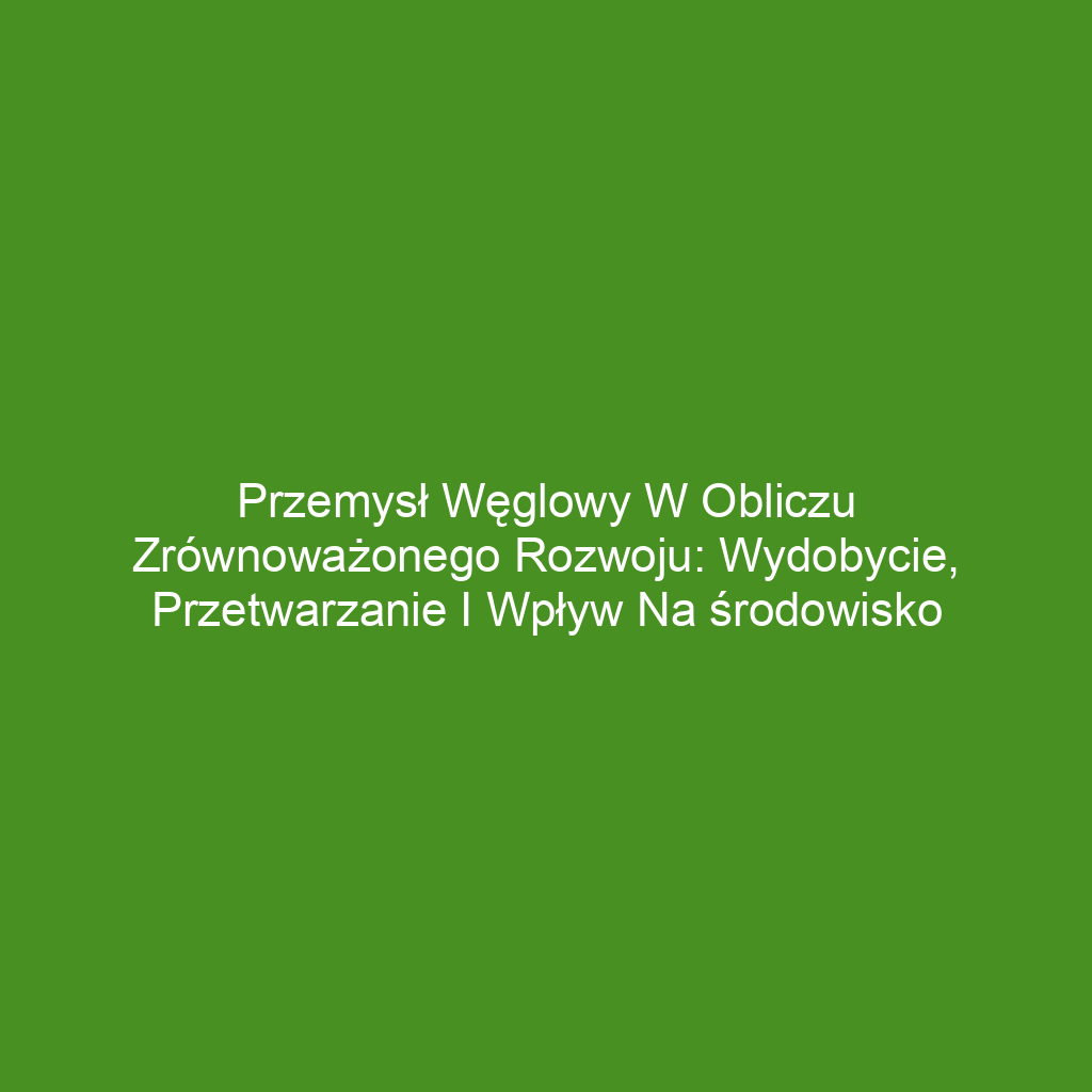 Przemysł węglowy w obliczu zrównoważonego rozwoju: Wydobycie, przetwarzanie i wpływ na środowisko